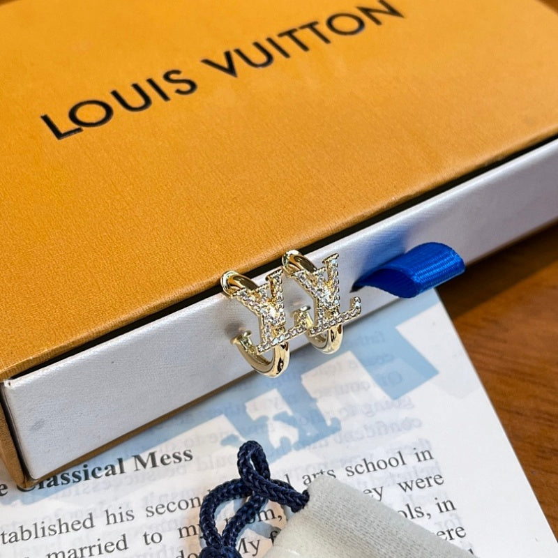 Luxury Rhinestone Letter Small Hoop Earrings XZ1326092804