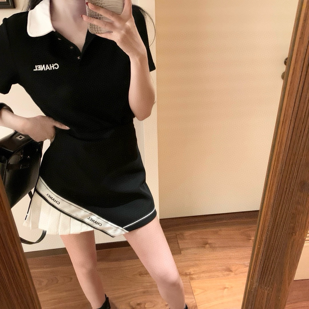 suit letter embroidery contrasting color polo collar short-sleeved T-shirt 0724050903