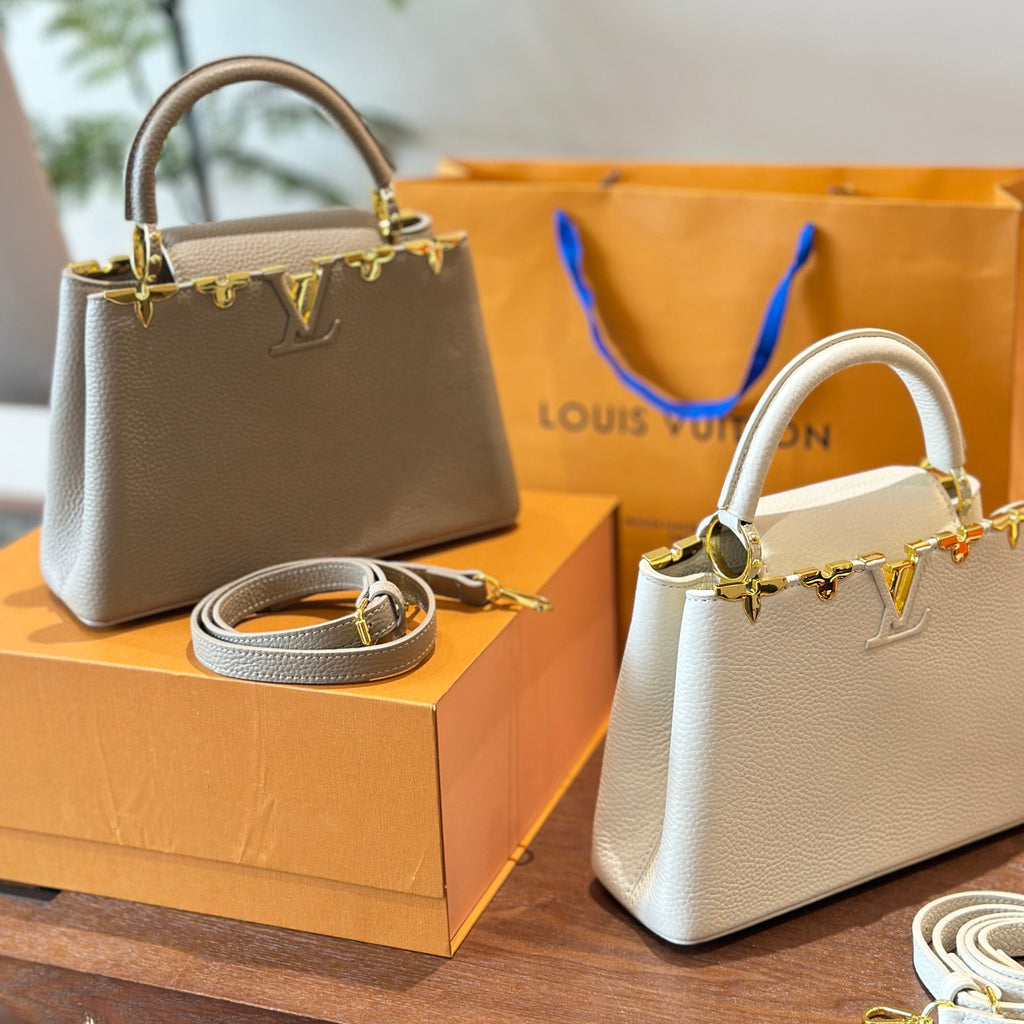 New Capucines Metallic Flower Trim Handbag 1824042604