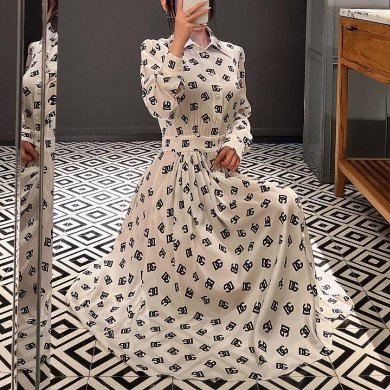 New Polo Neck French Retro Silk Print Dress 1024072613