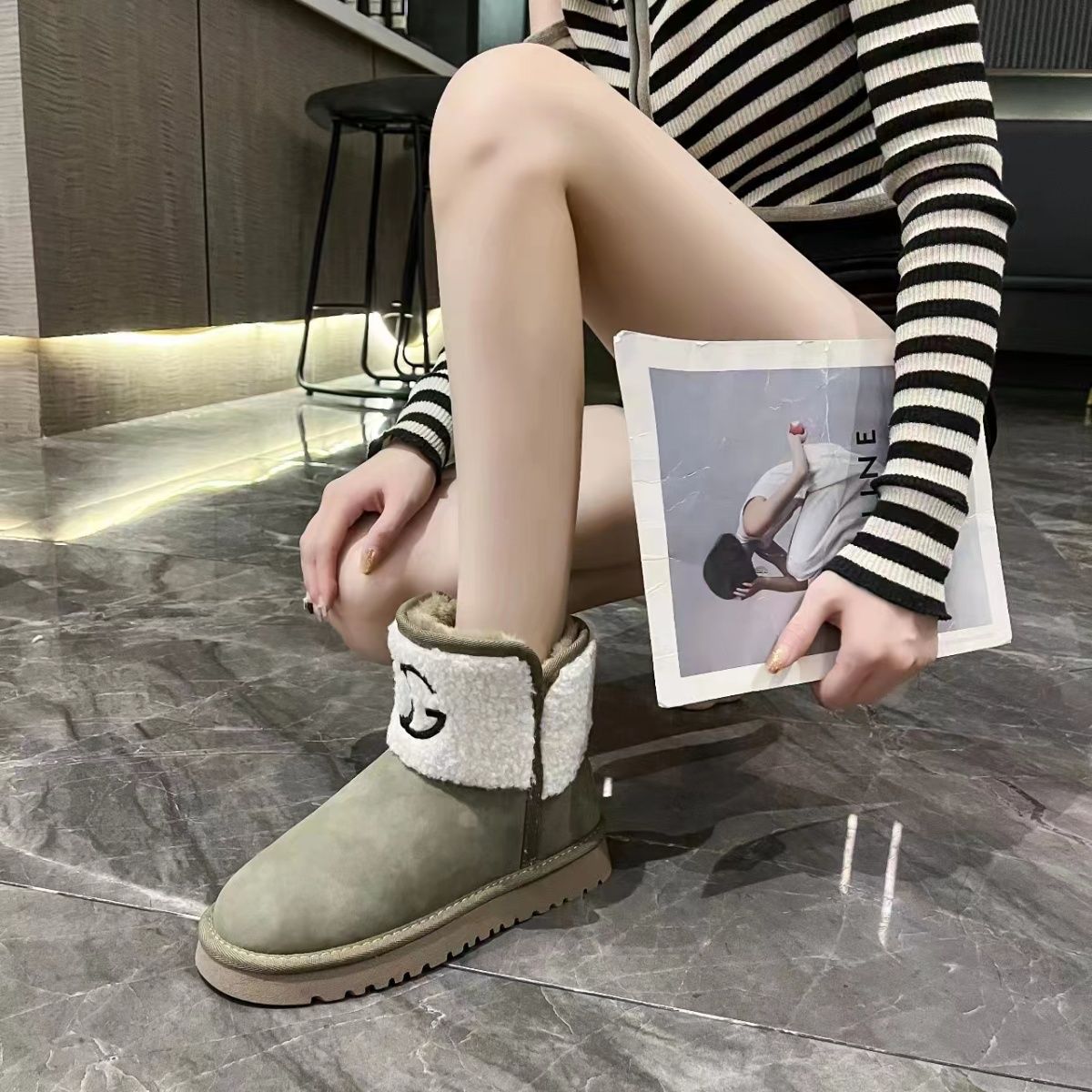 Warm Thickened Letter Lamb Wool Short Boots 0823112312