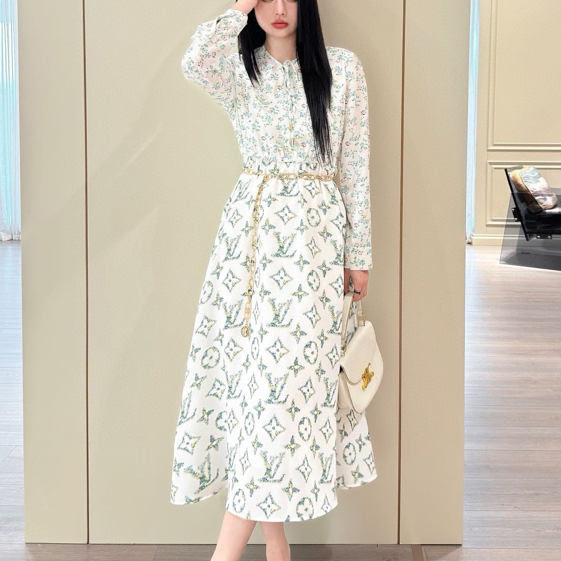 New small floral dress(With waist chain) 1824050608