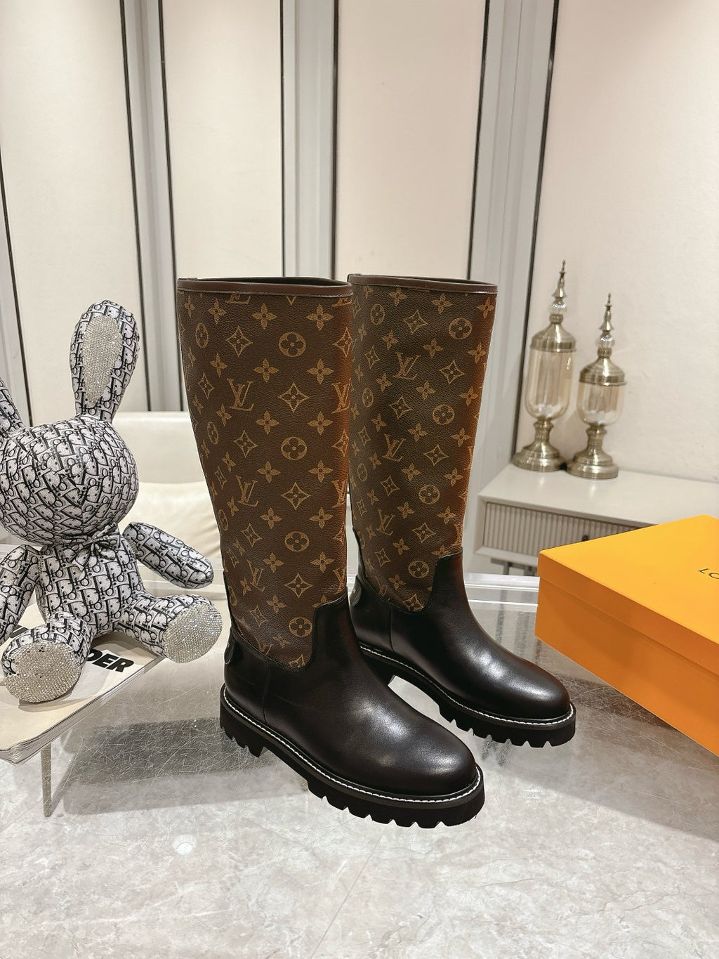 L stylish custom printed leather mid-calf boots 0724102310