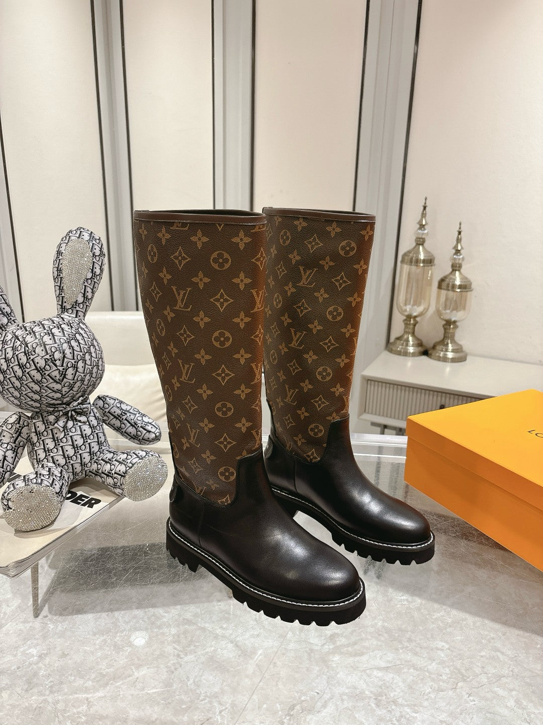 L stylish custom printed leather mid-calf boots 0724102310