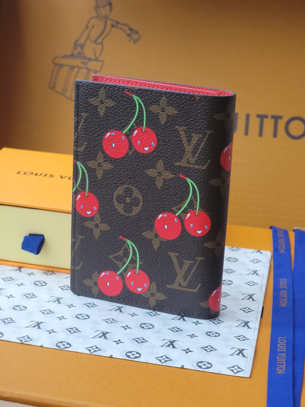 L & V Stylish Cowhide Cherry Passport Card Bag  M0726051901