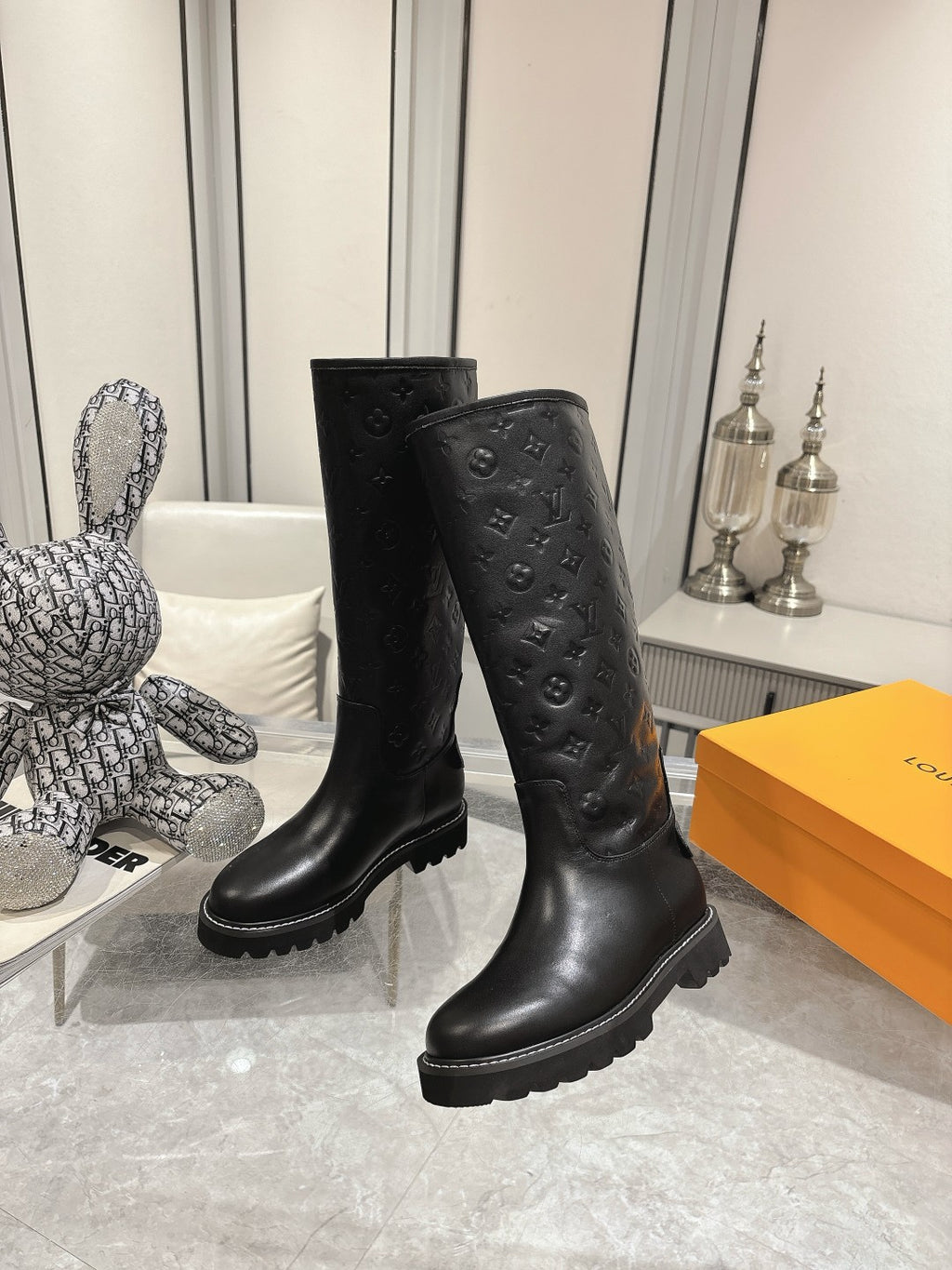 L stylish custom printed leather mid-calf boots 0724102310