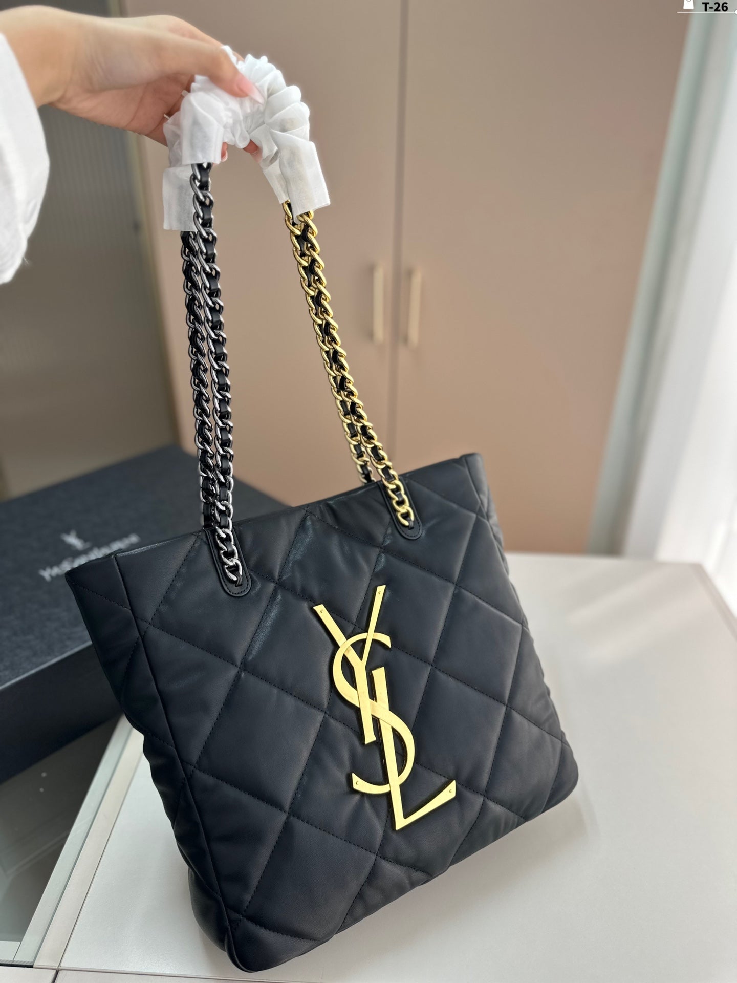 Y fashion rhombus chain tote bag 0724061208