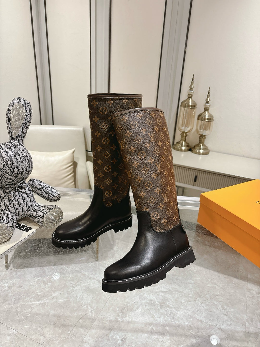 L stylish custom printed leather mid-calf boots 0724102310