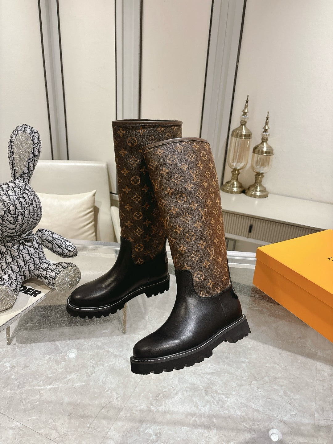 L stylish custom printed leather mid-calf boots 0724102310