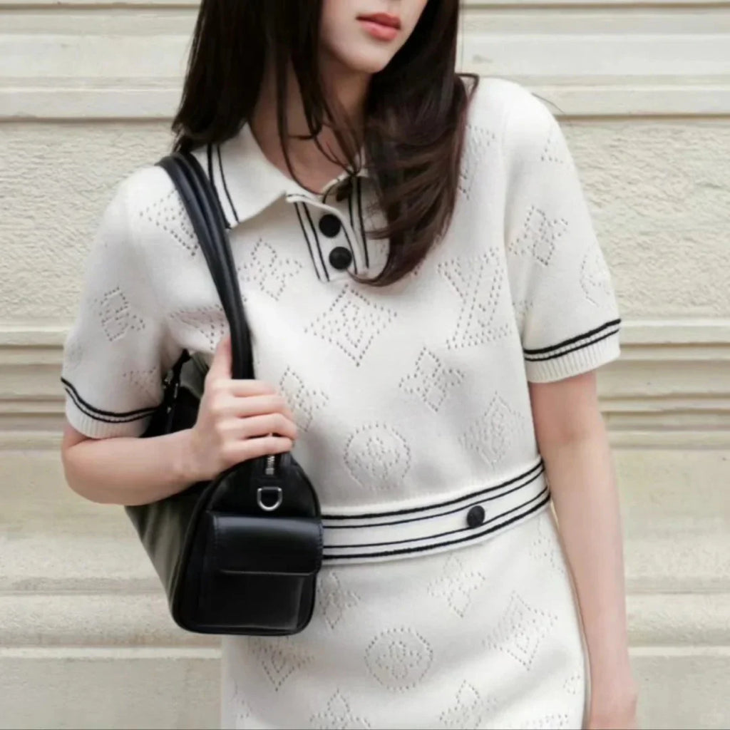 New Hollow Out Polo Neck Knit Dresses 1025051910