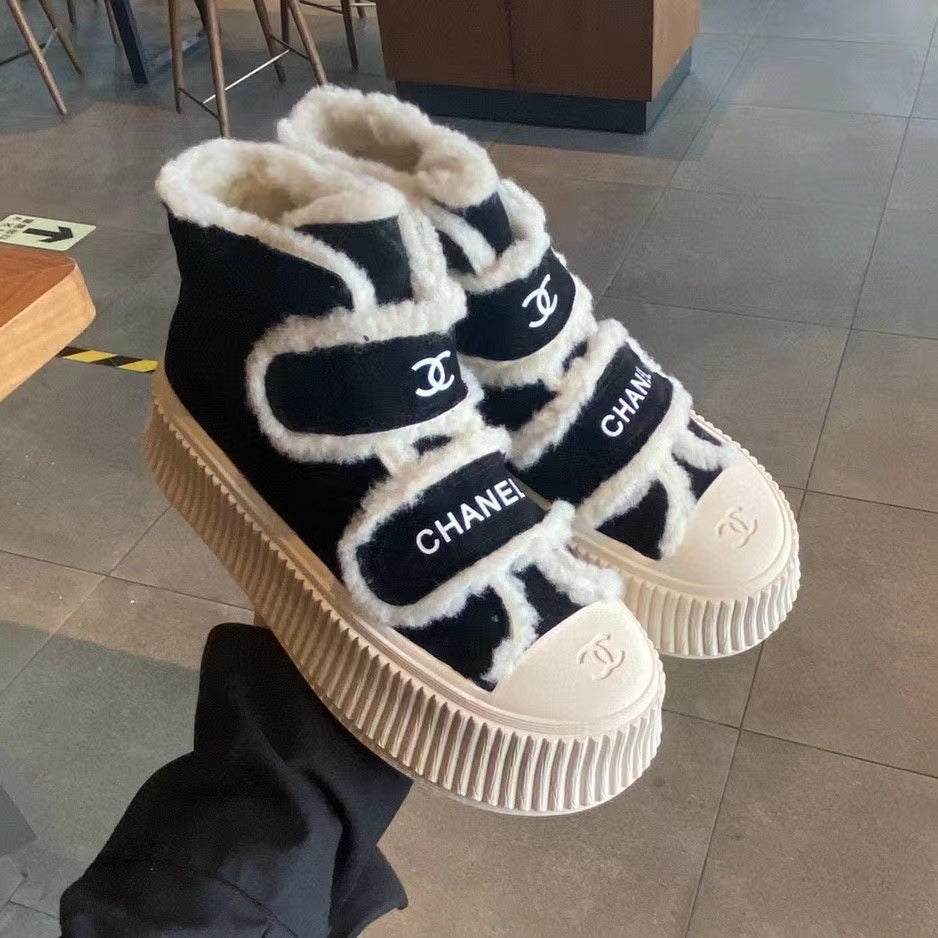 23 CL VeLet high-top and low-top genuine leather thick-soled warm Velcro fasteners, versatile and fashionable platform shoes PD 0423111405  1