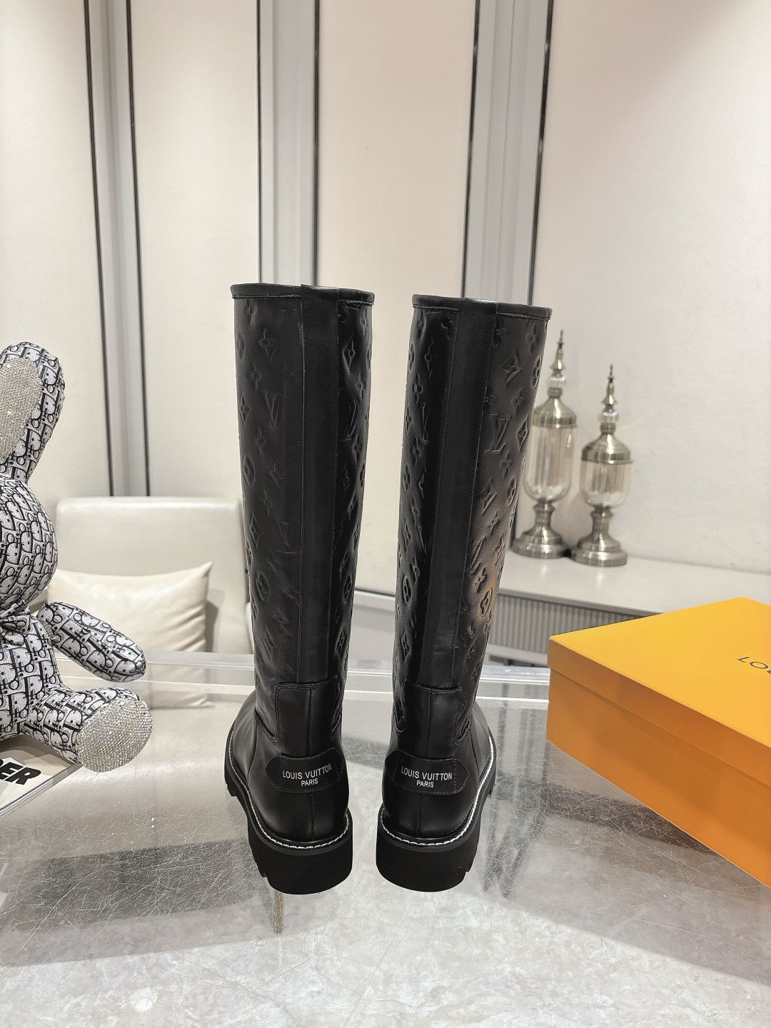 L stylish custom printed leather mid-calf boots 0724102310