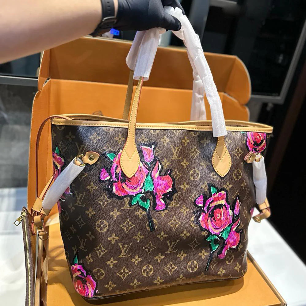 Luxury Hand Painted Rose Tote Bag 1025011507