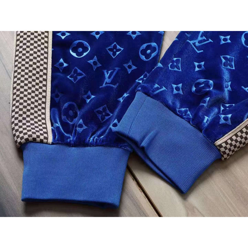 V Blue Embroidered VeLet Suit LXYMC23021504