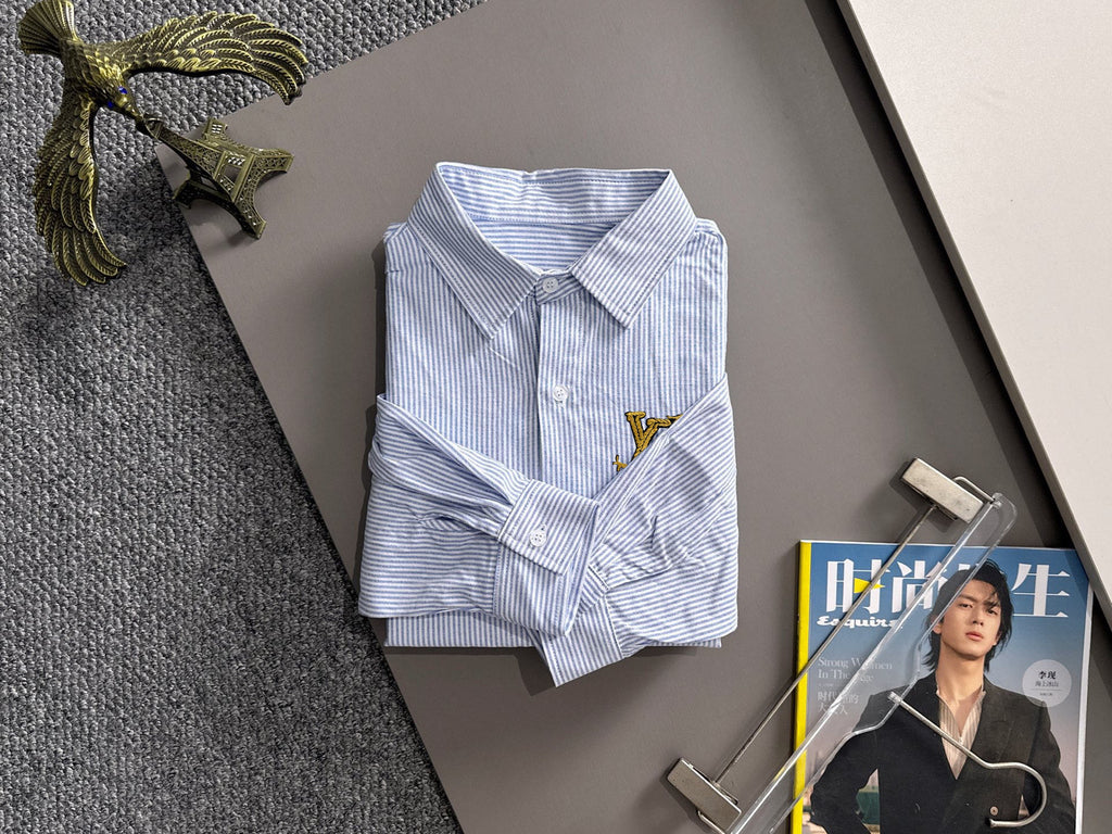 V Spring/Summer Blue Vertical Stripes Shirt 0726052712