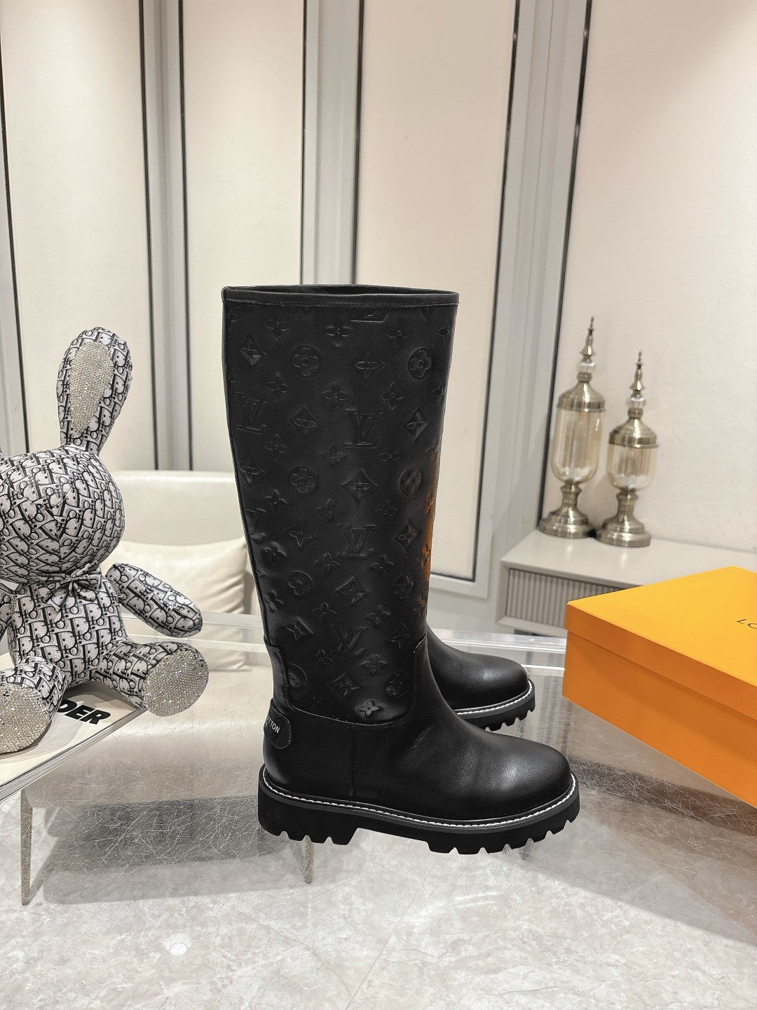 L stylish custom printed leather mid-calf boots 0724102310