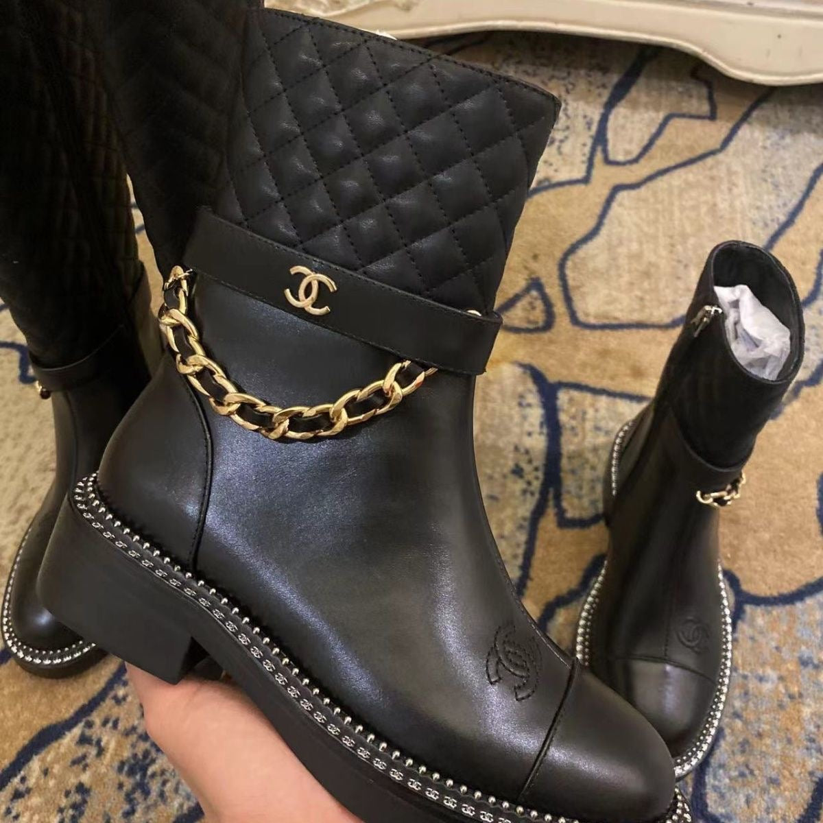rhombus metal chain boots 1824092702