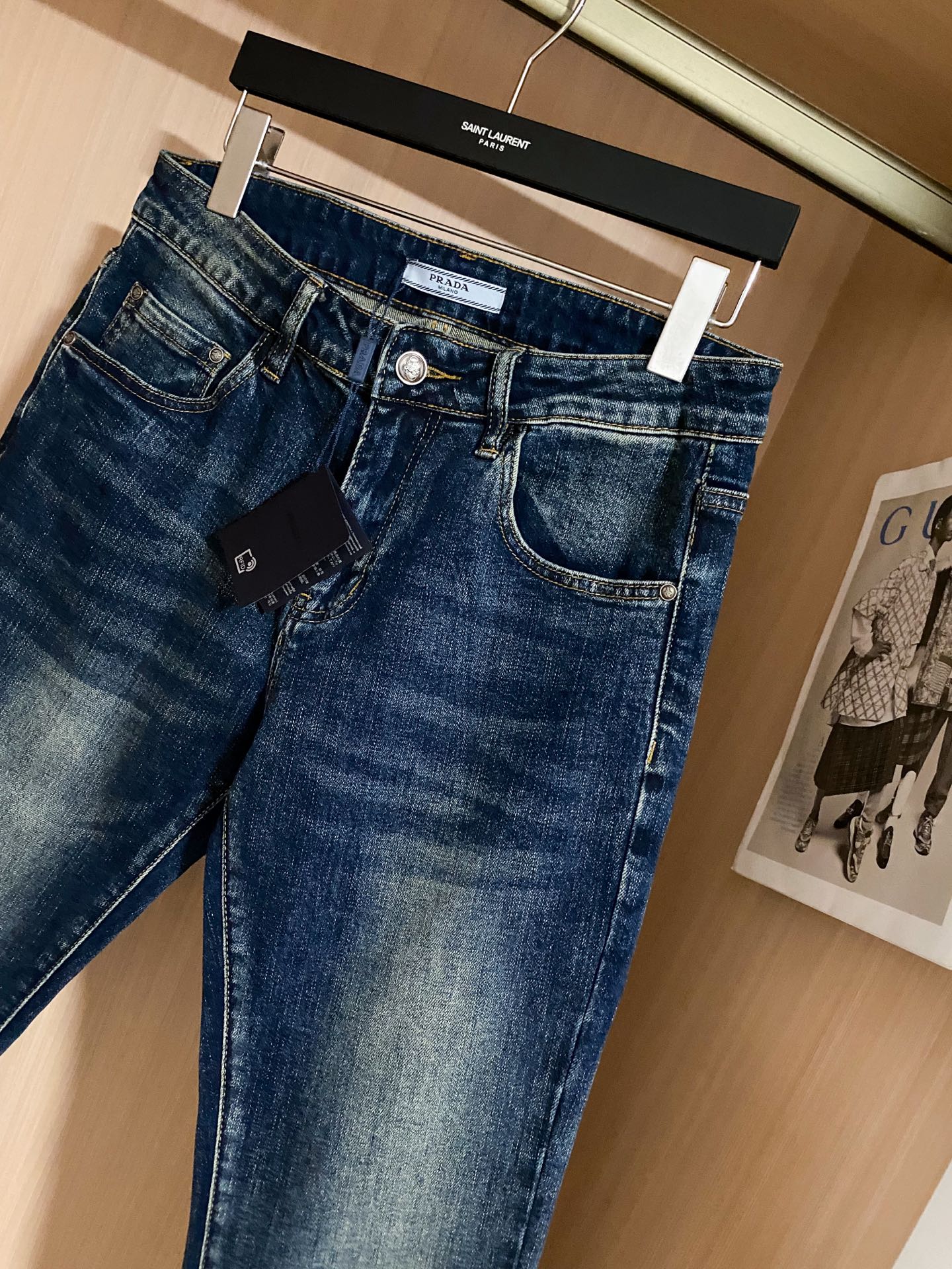 P Embossed Letters Straight Leg Skinny Jeans 0725051905
