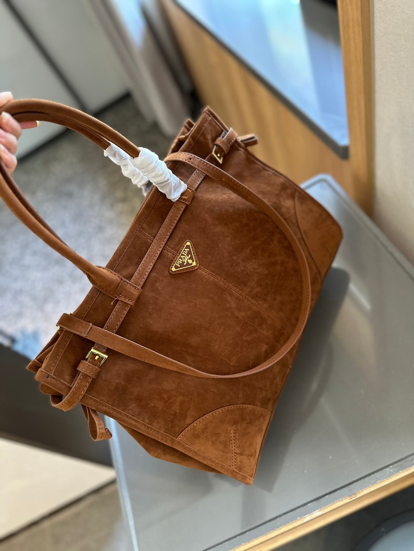P waxed leather large capacity tote 0724082903
