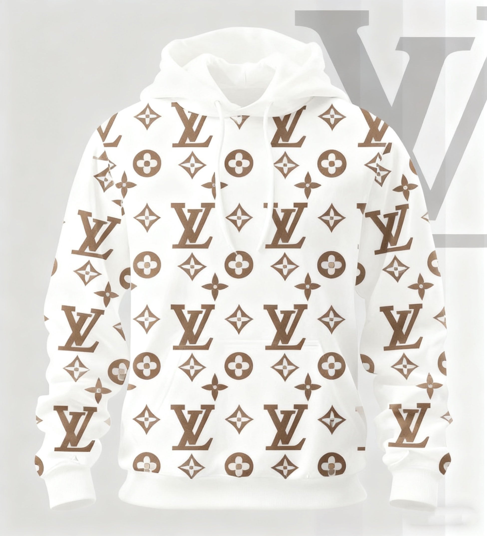 V Logo brown Loose printed hooded 3D0725110901