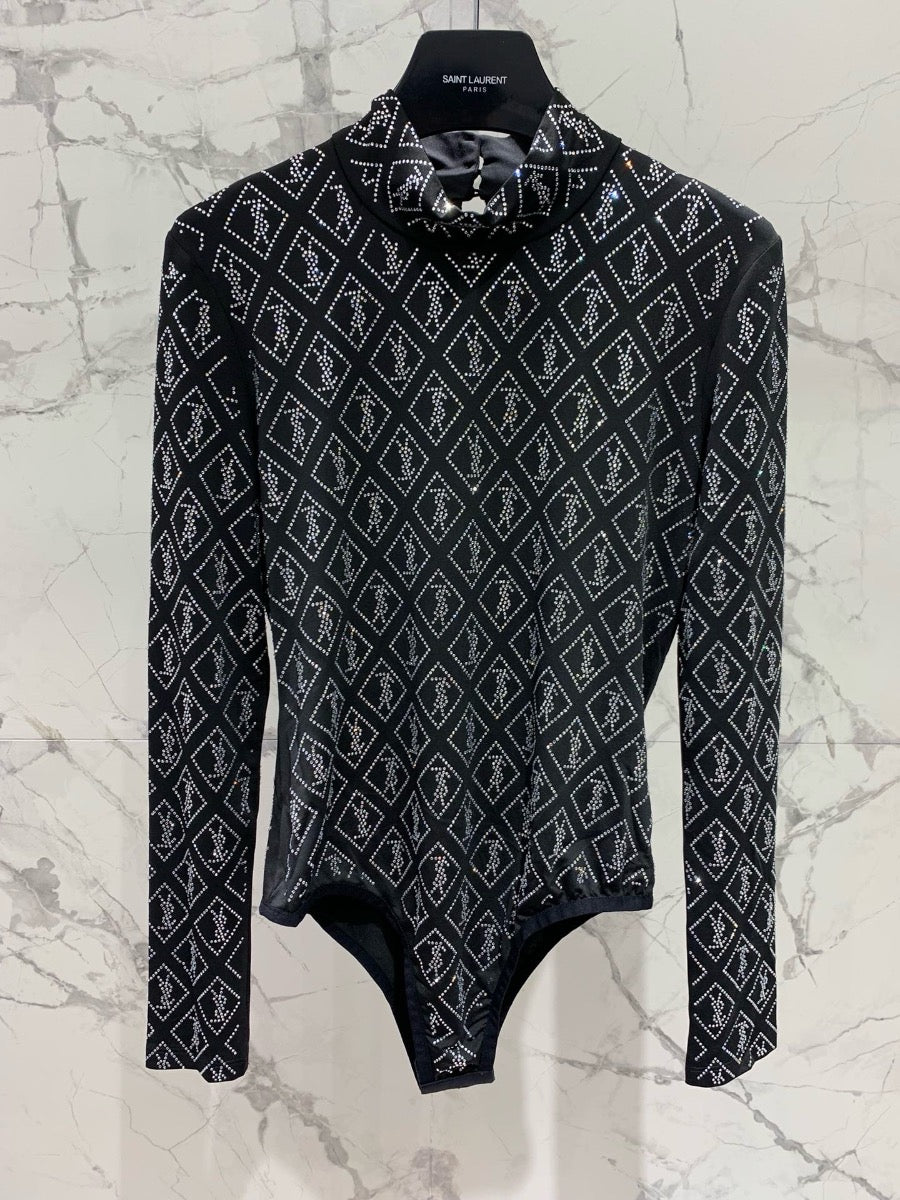 New Slim-Fit Bodysuit with Logo Embellishments Crystals 0725022704