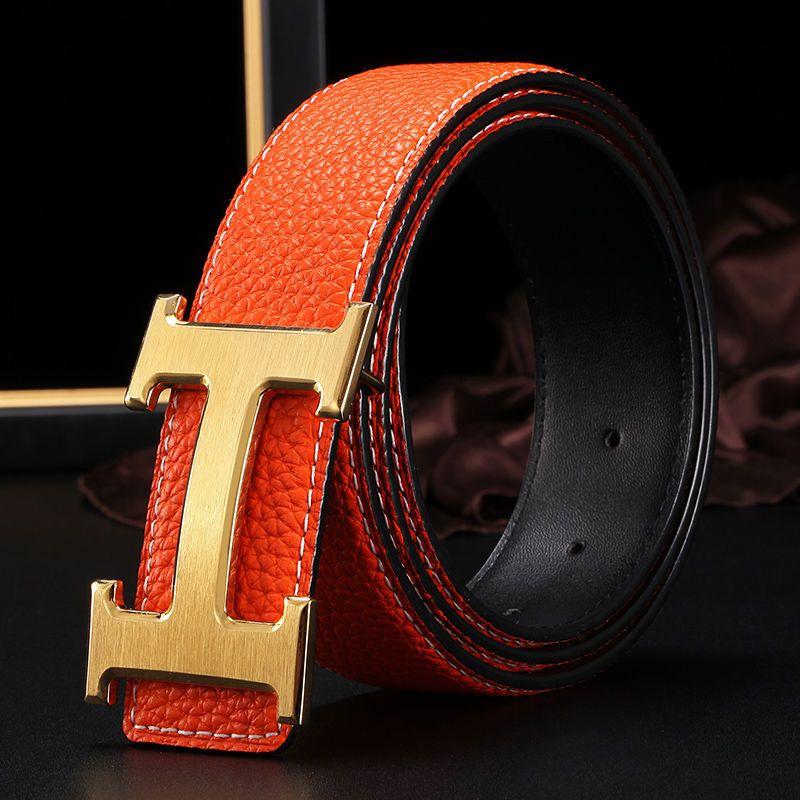 Double-sided Head Layer Cowhide Smooth Buckle Letter Genuine Leather Men's BeltPD05202312608