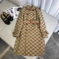 New autumn and winter woolen coat women's belt waist slimming hooded trench coat print coat women 90240812001