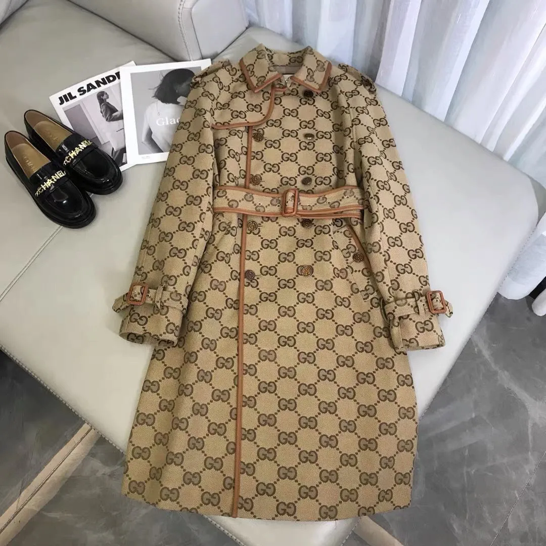 New autumn and winter woolen coat women's belt waist slimming hooded trench coat print coat women 90240812001