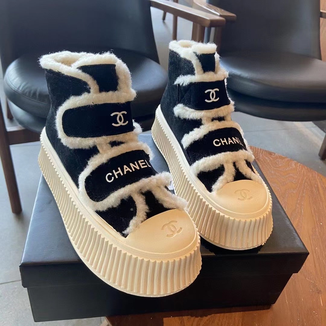 23 CL VeLet high-top and low-top genuine leather thick-soled warm Velcro fasteners, versatile and fashionable platform shoes PD 0423111405  1