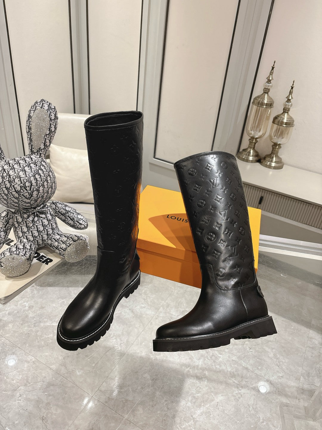 L stylish custom printed leather mid-calf boots 0724102310