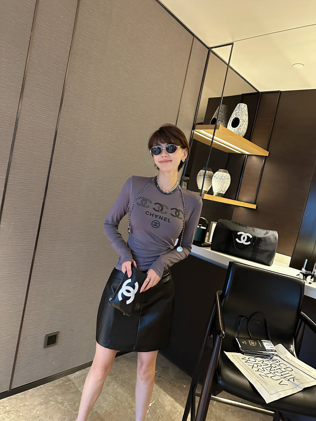 letter logo printed elastic bottom long sleeve 0724121109