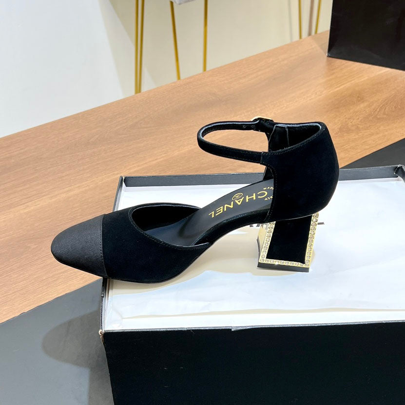 Rhinestone square heel high heels 1824082802