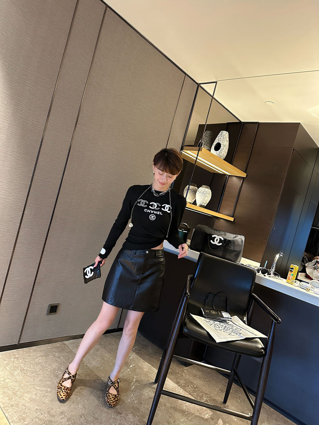 letter logo printed elastic bottom long sleeve 0724121109