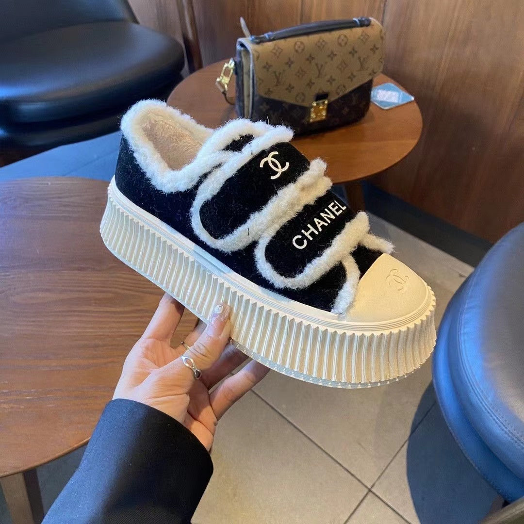 23 CL VeLet high-top and low-top genuine leather thick-soled warm Velcro fasteners, versatile and fashionable platform shoes PD 0423111405  1