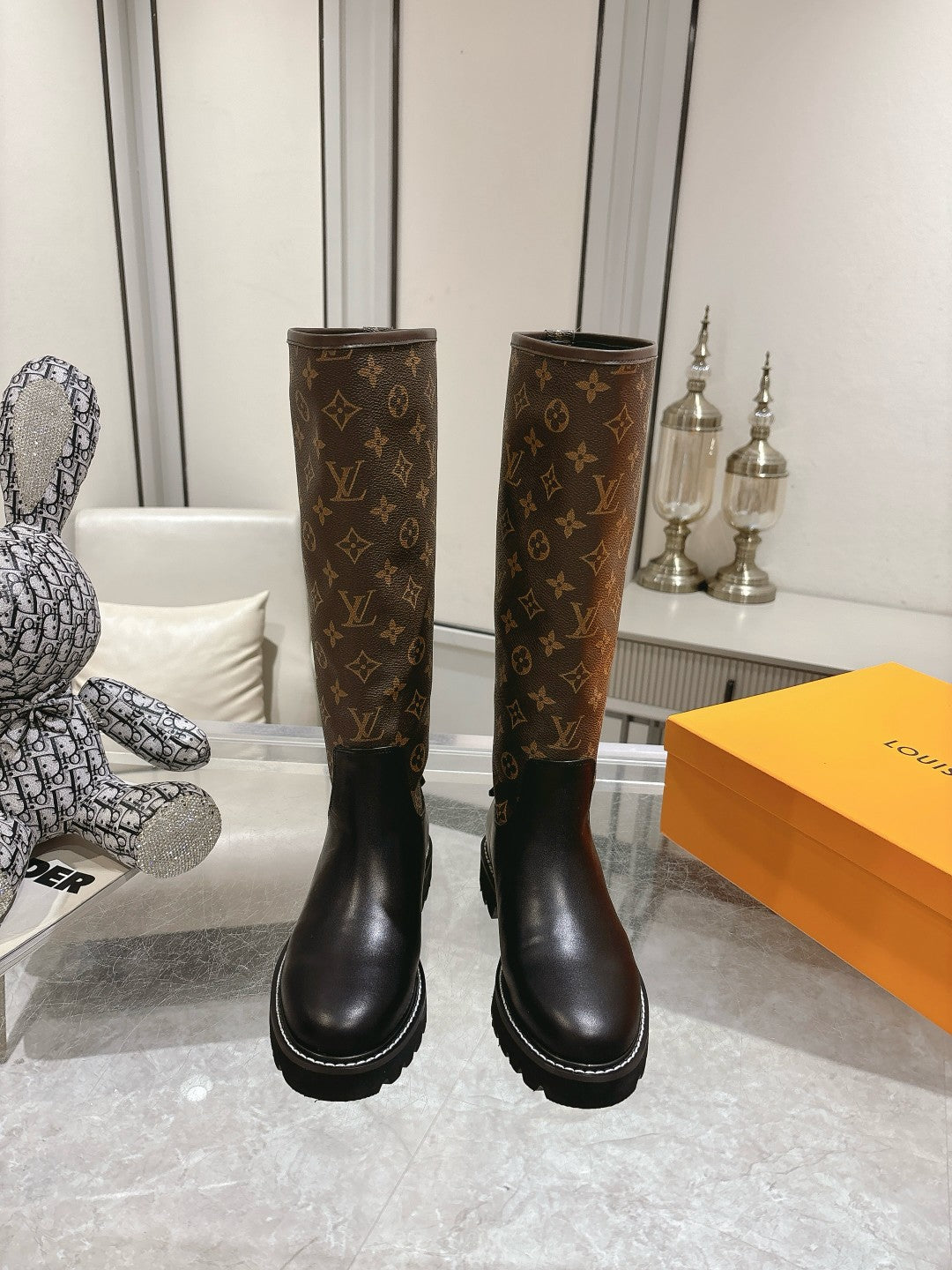 L stylish custom printed leather mid-calf boots 0724102310