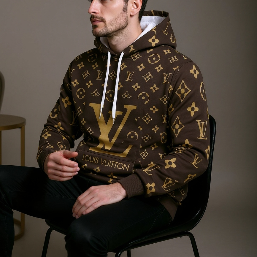 V Logo brown Loose printed hooded