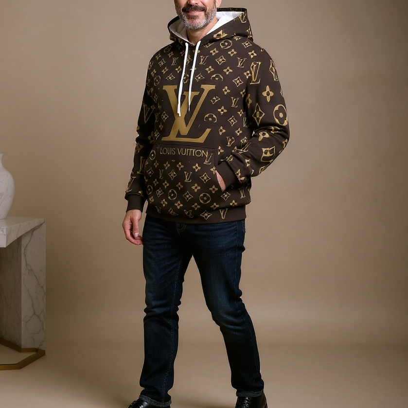 V Logo brown Loose printed hooded