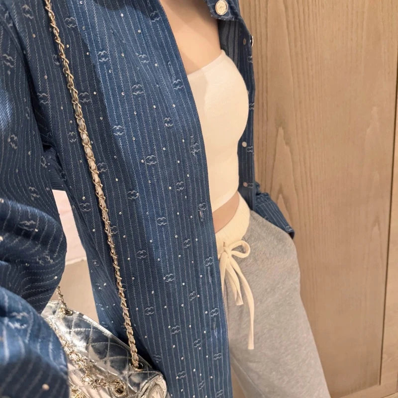 CH New Fashion Women Rhinestone Denim Shirt Jacket XC1326090419