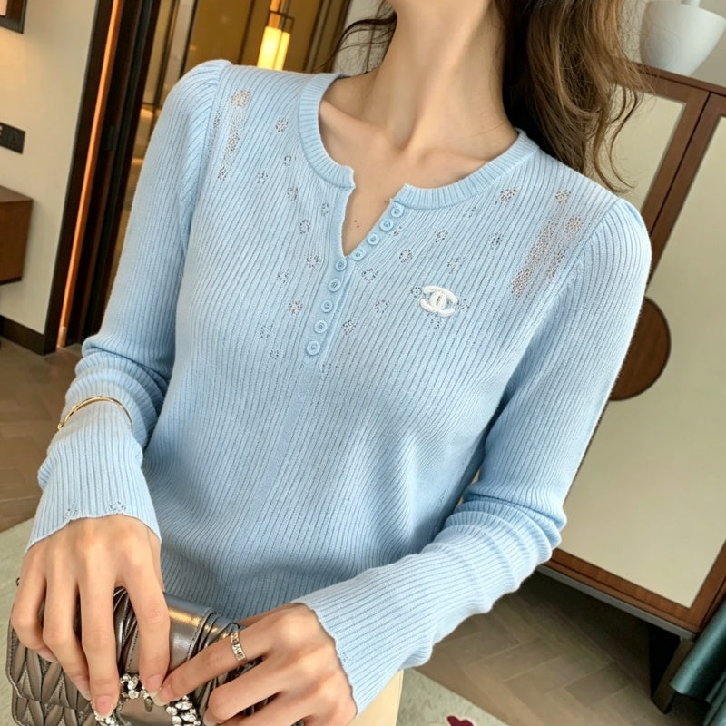 New Fashion Women's CC V-Neck Knit Top DM1326091825