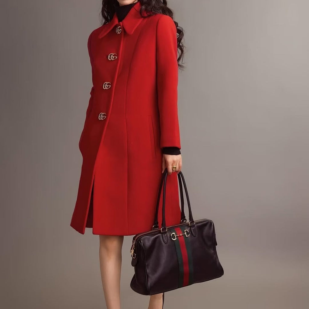 New Fashion Women's Lapel Metal Button Mid-Length Coat CQQ1326101519