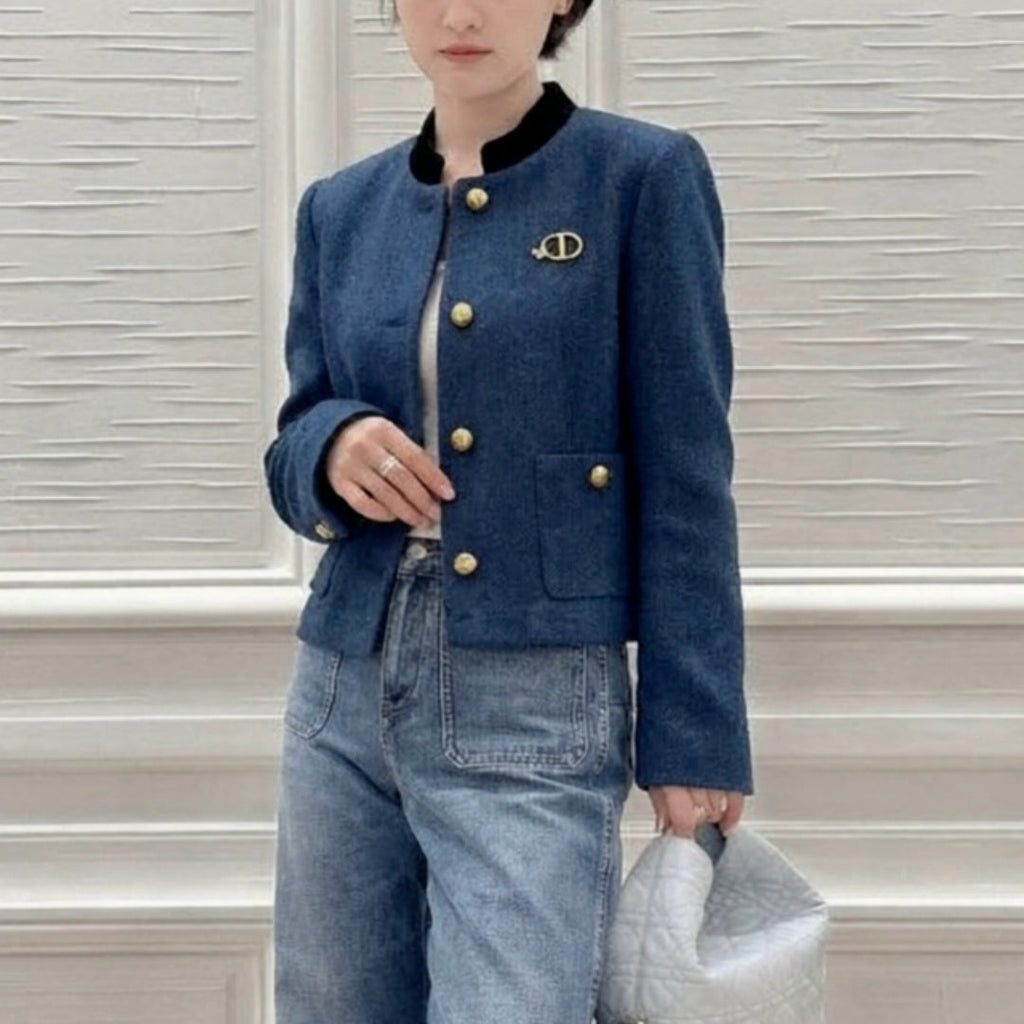 New Fashion Women's Velvet Spliced Denim Short Jacket CQQ1326102003