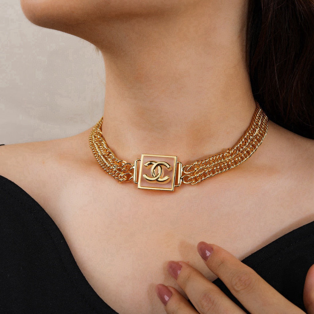 New Fashion Women's CC Square Multi-layer Gold Choker ZS1326101013