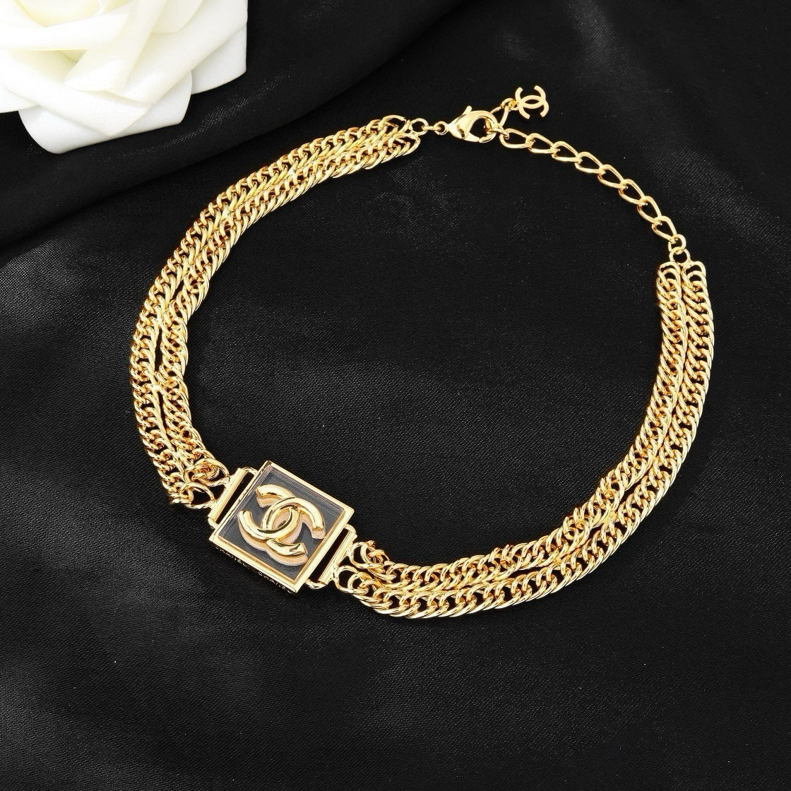 New Fashion Women's CC Square Multi-layer Gold Choker ZS1326101013