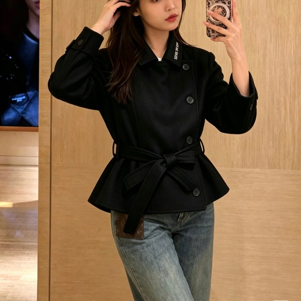 New Fashion Women's Belted Waist Wool Short Jacket CQQ1326102005