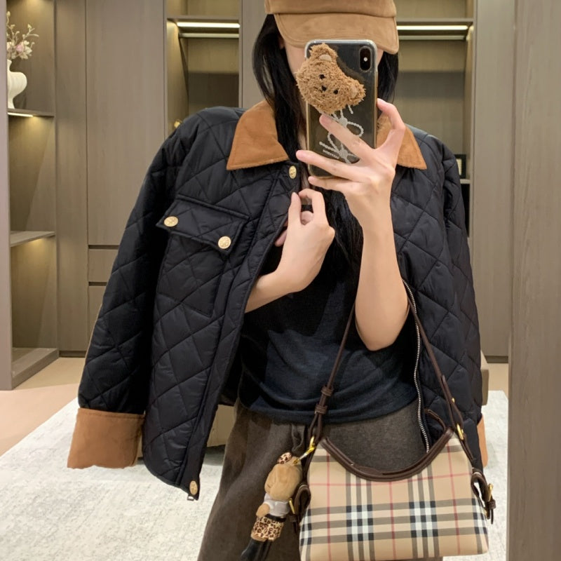 New Fashion Women's Contrast Collar Diamond Quilted Jacket CQQ1326102011