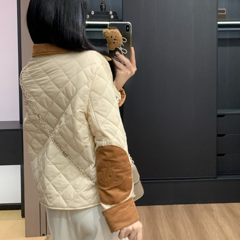 New Fashion Women's Contrast Collar Diamond Quilted Jacket CQQ1326102011