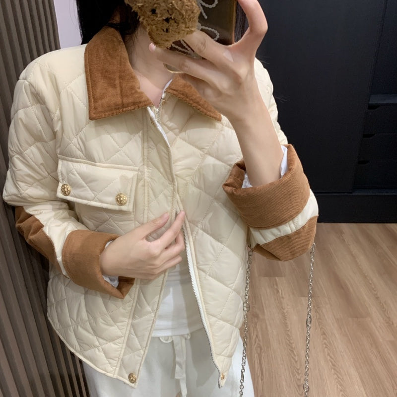 New Fashion Women's Contrast Collar Diamond Quilted Jacket CQQ1326102011