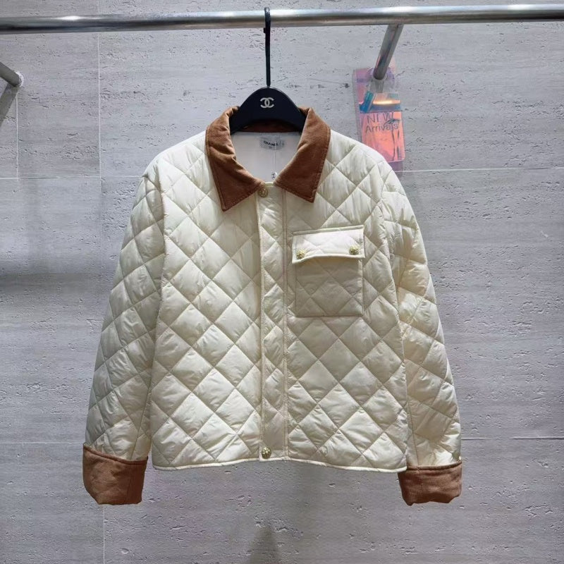 New Fashion Women's Contrast Collar Diamond Quilted Jacket CQQ1326102011