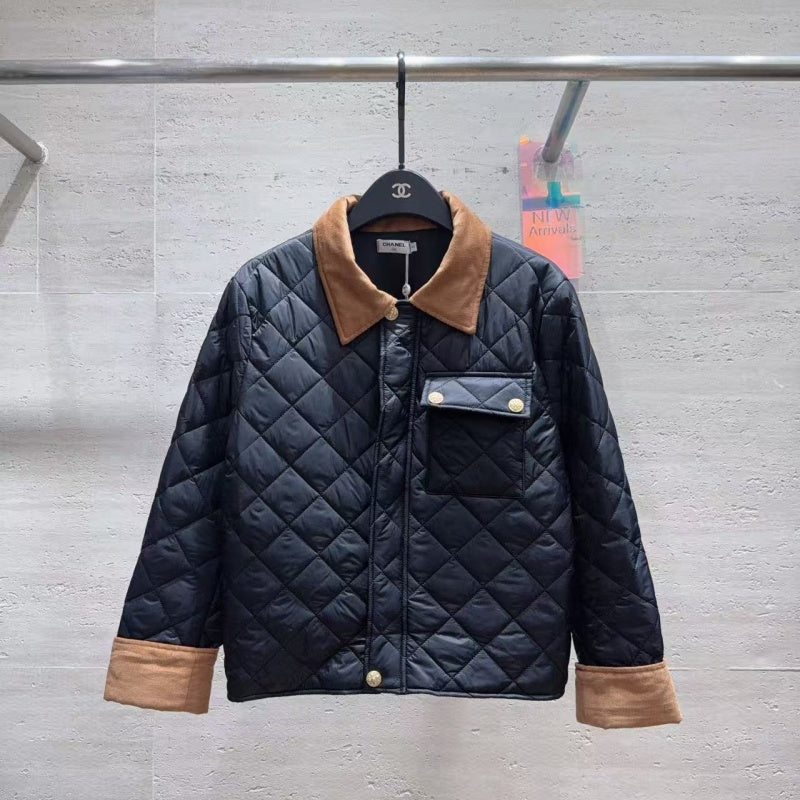 New Fashion Women's Contrast Collar Diamond Quilted Jacket CQQ1326102011