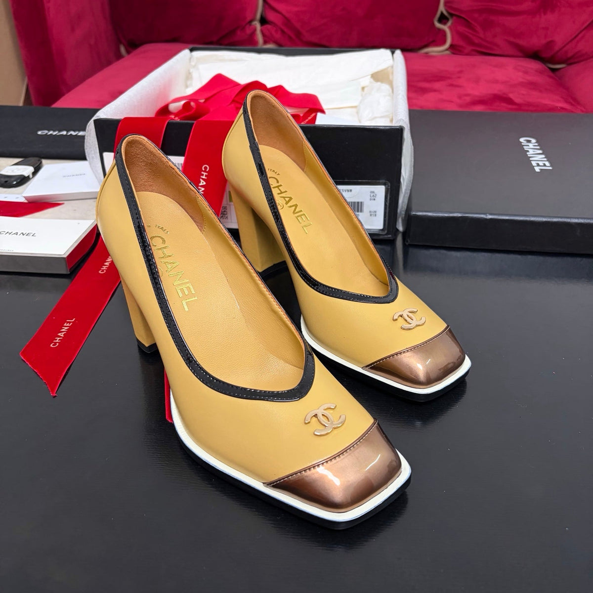 New Arrival Women's CC Logo Block Square Toe Block Heel Pumps XC1326102306